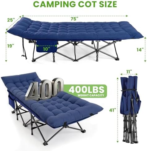 Camping Cot, Folding Camp Cot for Adults, Portable Outdoor Cot with Carry Bag & Mattress,Compact Bed for Travel,Guest,Home Office Nap - Image 2