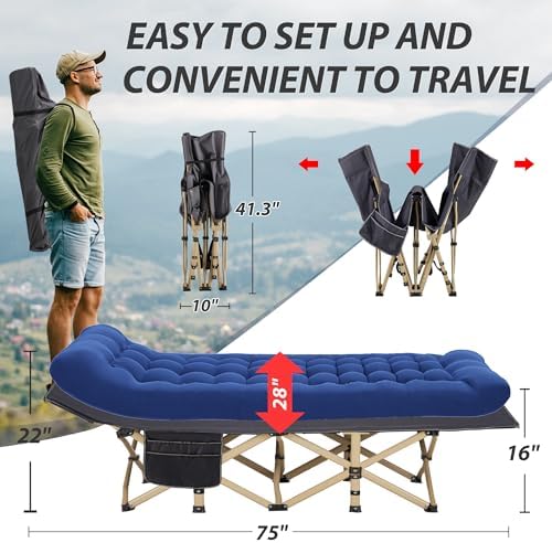 Folding Camping Cot with Mattress for Adults,28" Wide,600LBS - Image 3