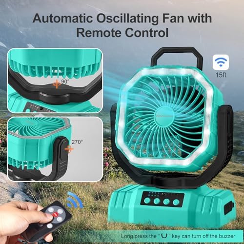 Odoland Portable Camping Fan with Light, 20000mAh Rechargeable Battery Fan - Image 6