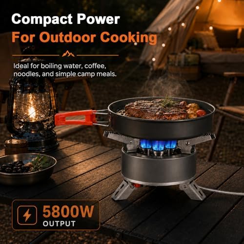 Portable Camping Stove, 5800W Foldable Outdoor Gas Stove with Nonstick Pot, Frying Pan, Mesh Carry Bag, 1 lb Propane Tank Adapter and Hose for Camping, Hiking, Picnic - Image 3