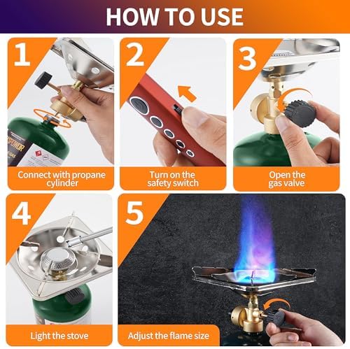 Propane Cylinder Top Stove with Adjustable Burner, 10000BTU Portable Camping/Backpacking Cooker,Camping Stove Propane,Single Burner Propane Stove with a USB Ligther,Camp Gas Stove(Fuel not included) - Image 6