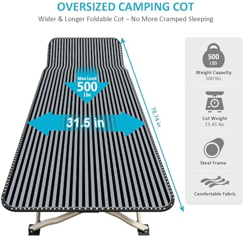 ATORPOK Oversized Camping Cot for Adults, Extra Wide 31.5'' Folding Bed - Image 3