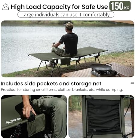ONETIGRIS SUPRANUBIS Camping Cot, Height Adjustable with Cot Leg Extenders, Strong Support 330lbs, Lightweight Comfortable Folding Bed for Camping, Hiking, Travel, Truck, Beach, Office Nap - Image 3