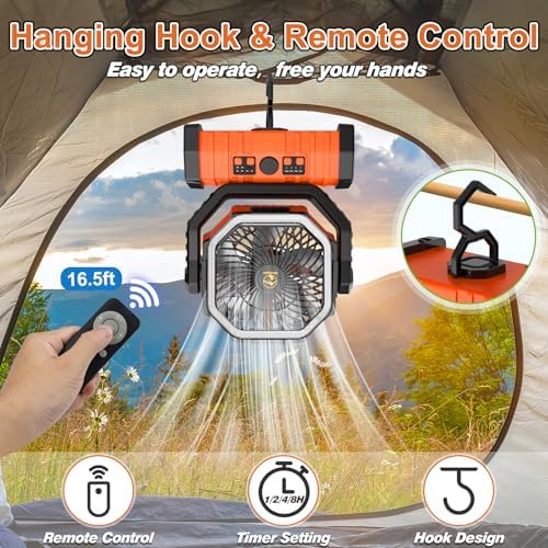 20000mAh Camping Fan with LED Lantern, Rechargeable Battery Powered Fan - Image 5