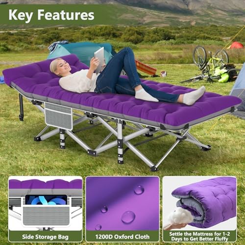 Slendor Folding Camping Cot with Mattress for Adults, 500lbs Portable Bed - Image 5