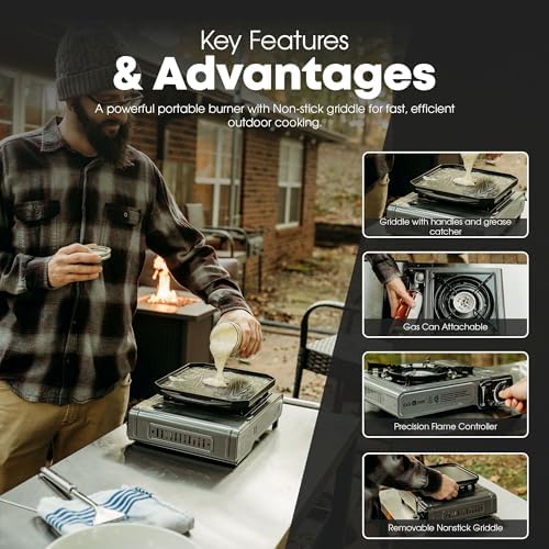GasOne GS-1000G-KIT Butane Gas Stove with Flat Top Griddle Included – Butane Grill Tent Stove Burners for Cooking for Camping, Kitchen – Diecast Aluminum with Non Stick Coating - Image 4