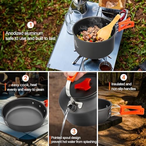THTYBROS 17pcs Camping Cookware Mess Kit,for Camping,Backpacking,Picnic - Image 6