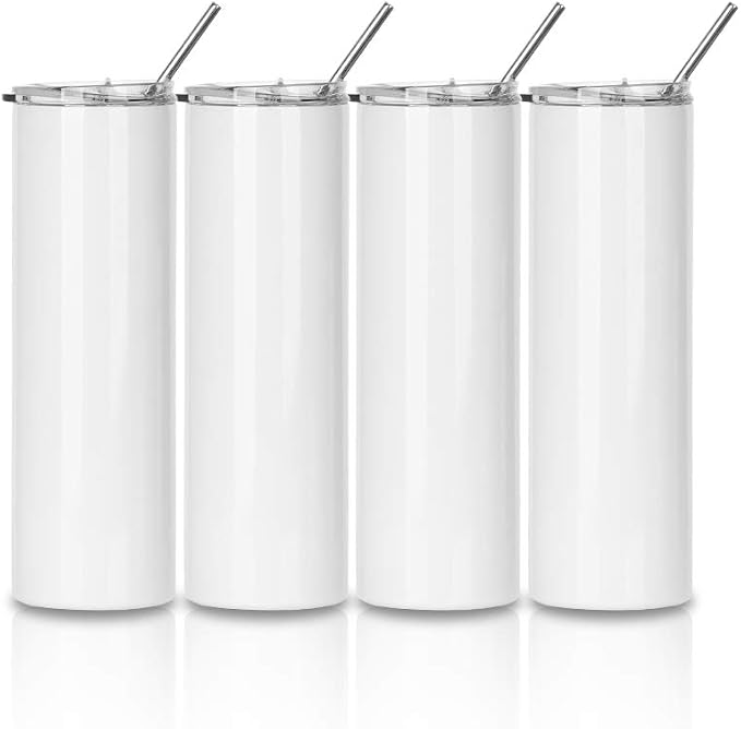 PYD Life Sublimation Blanks Tumbler Skinny 30 OZ Straight Stainless Steel Coffee Cups Mugs with Lid and Metal Straw for Tumbler Press Machine Heat Transfer 4 Pack by PYDLife