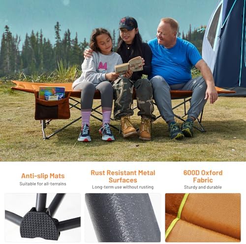 Timber Ridge Extra Wide Heavy Duty Camping Cot for Adult, Easy Set Up Oversized Sleeping Cot with Carry Bag for Camping, Travel and Outdoors, Support up to 450lbs, Orange, 2 Pack - Image 6