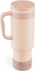 40 oz Insulated Tumbler with Handle and Push-Button Straw Lid, Stainless Steel Travel Cup for Gym Office, Leakproof, BPA-Free, Cup Holder Friendly, Bow Silicone Boot, Beige (Cream Latte) by Coquella
