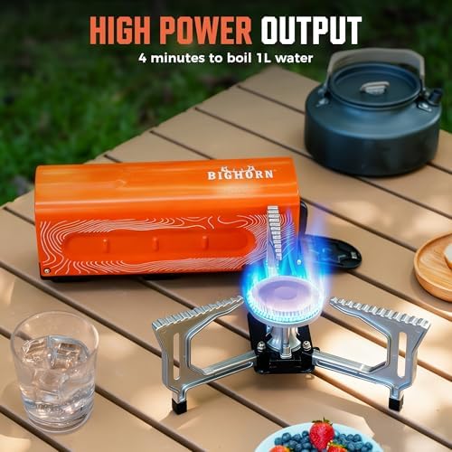 BIG HORN OUTDOORS Butane Camping Stove, Portable Folding Gas Burner with Carry Bag for Camping, Emergency Use and Outdoor Cooking, Orange - Image 4