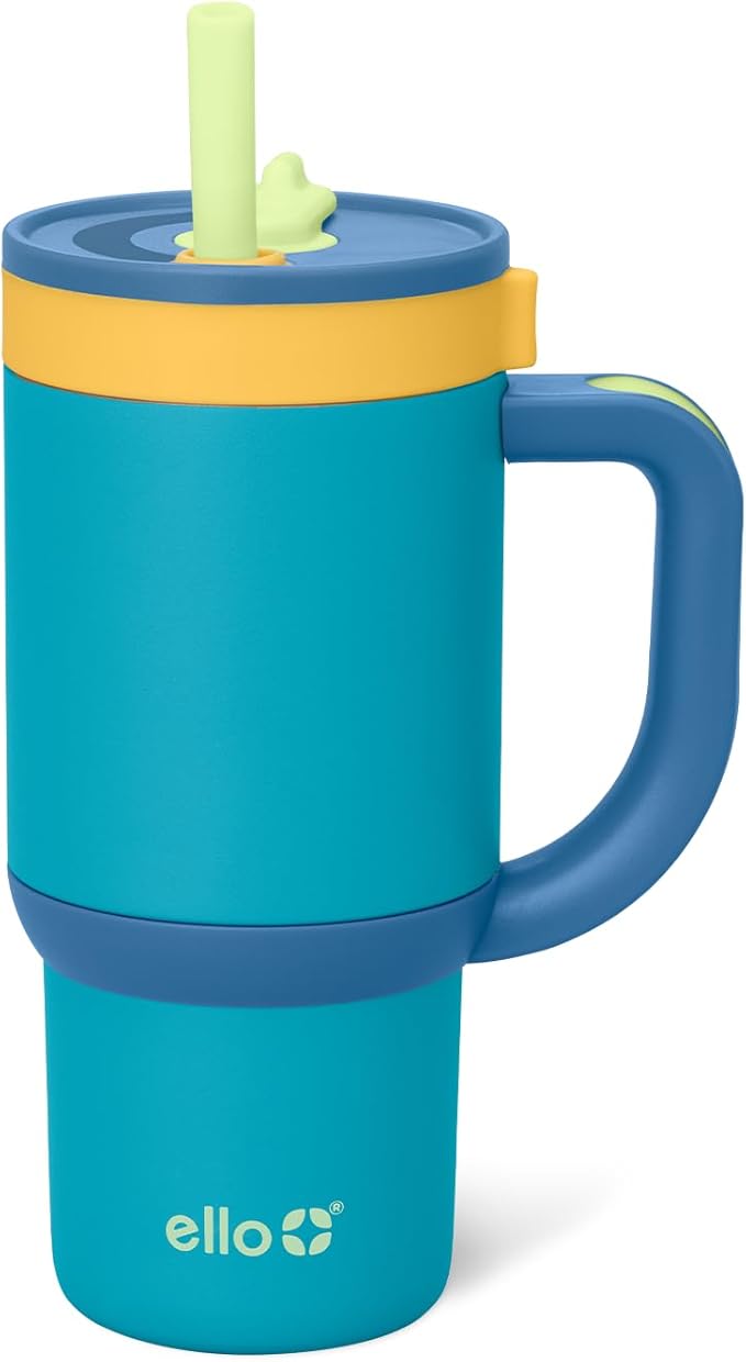 Ello Oasis 14oz Stainless Steel Toddler Tumbler with Handle & Retracting Straw, 100% Leakproof, Double-Wall Vacuum Insulated, Kids Water Bottle for School, BPA Free, Dishwasher Safe, Glacier by Ello