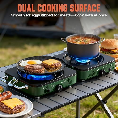 BIG HORN OUTDOORS 2 Burner Propane Camping Stove, Portable Camp Stove, Folding Gas Stove, Includes Frying Pan & Carry Bag for Camping, Emergency Use and Outdoor Cooking - Image 3