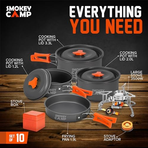 Smokey Camp Camping Cookware Mess Kit Set with Stove - Backpacking Camping Pots and Pans Set, All in One Non-Stick Camping Cooking Set, Portable Stove, Hiking, Picnic, Outdoor & Camping Cookware Set - Image 3