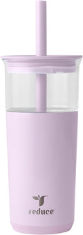REDUCE Aspen 20 oz Vacuum Insulated Glass Tumbler with Lid & Extra Wide Straw - Keeps Drinks Cold for 12 Hrs - Ideal for Iced Coffee, Smoothies & Boba - Dishwasher Safe, Soft Base - Lilac Bud by Reduce