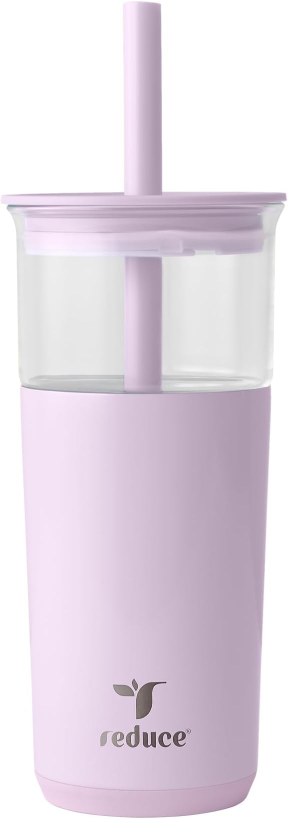 REDUCE Aspen 20 oz Vacuum Insulated Glass Tumbler with Lid & Extra Wide Straw - Keeps Drinks Cold for 12 Hrs - Ideal for Iced Coffee, Smoothies & Boba - Dishwasher Safe, Soft Base - Lilac Bud by Reduce
