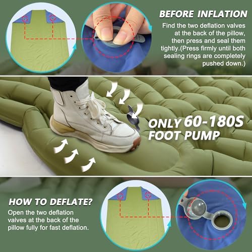 Double Camping Sleeping pad with Pillow & Built-in Foot Pump - Image 5