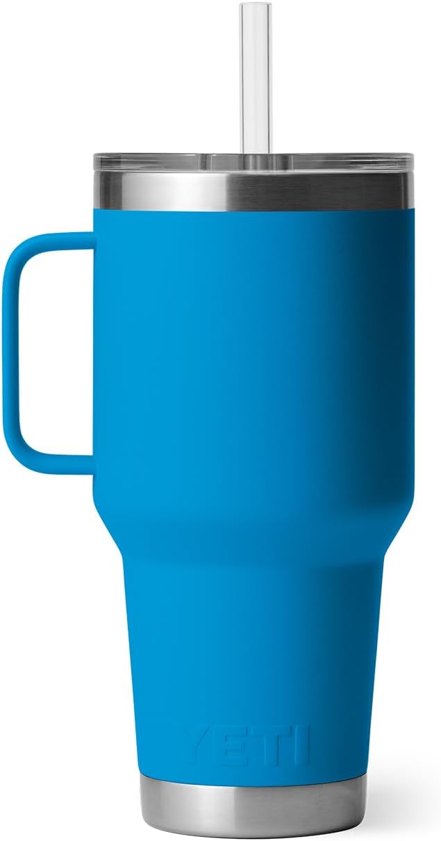 YETI Rambler 35 oz Tumbler with Handle and Straw Lid, Travel Mug Water Tumbler, Vacuum Insulated Cup with Handle, Stainless Steel, Big Wave Blue - Image 9