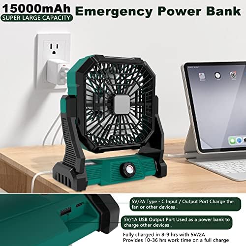 Camping Fan Rechargeable,15000mAh 9-inch Battery Powered Fan with LED Lantern,Large Table Fan Cordless,USB Battery Operated Fan for Travel Bedroom Home Camping Tent Office - Image 5