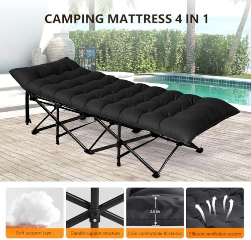 VINGLI Folding Camping Cot Bed,Camping Cots for Adults with Mattress, Foldable Cots for Sleeping with Pillow 1200D Layer Oxford for for Guest,Travel,Hiking-Black 1P - Image 6