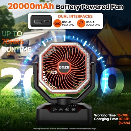 Battery Powered Fan, 20000mAh Portable Fan Rechargeable Up to 70H Runtime - Image 3