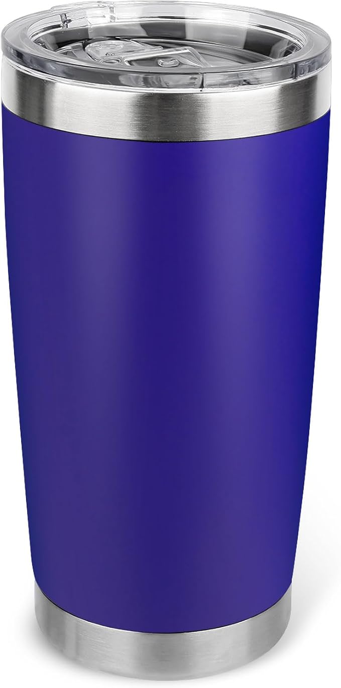 20oz Stainless Steel Tumbler with Lid, Travel Mug - Double Wall Vacuum Powder Coated Cup - Dark Blue, 1 Pack by Unknown