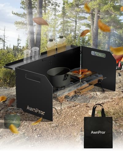 Aluminum Camping Stove Windscreen,Lightweight Foldable Outdoor Wind Blocker Gas Stove Windshield Wind Screen with Storage Bag for Camping,Glamping,Hiking,Picnic,Backpacking,Cooking,Fishing by AwnPror