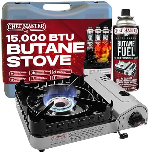 Chef Master Portable Butane Camping Stove, Backpacking Burner, 15,000 BTU by ChefMasterProfessional