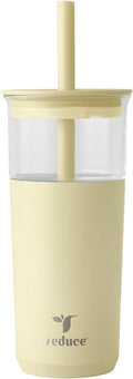 REDUCE Aspen 20 oz Vacuum Insulated Glass Tumbler with Lid & Extra Wide Straw - Keeps Drinks Cold for 12 Hrs - Ideal for Iced Coffee, Smoothies & Boba - Dishwasher Safe, Soft Base - French Vanilla by Reduce