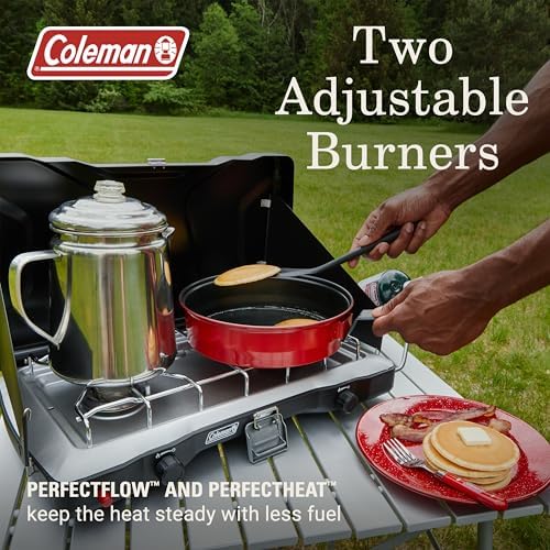 Coleman Triton+ 2-Burner Propane Camping Stove with InstaStart Ignition, Portable Camping Cooktop with 2 Adjustable Burners & Wind Guards, 22,000 BTUs of Power for Camping, Tailgating, Grilling - Image 2