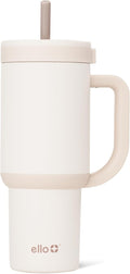 Ello Oasis 24 oz Tumbler with Handle & Retracting Straw | Reusable Insulated Stainless Steel Cup 100% Leakproof, Gifts for Teens Women Men | Keeps cold for 24 Hours, Cup Holder Friendly, Cream Tonal by Ello