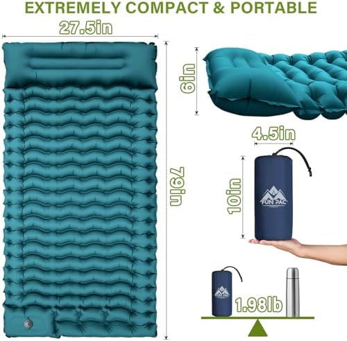 FUN PAC Camping Sleeping Pad, Ultralight Camping Mat with Pillow Built-in Foot Pump Inflatable Sleeping Pads Compact for Camping Backpacking Hiking Traveling Tent - Image 2
