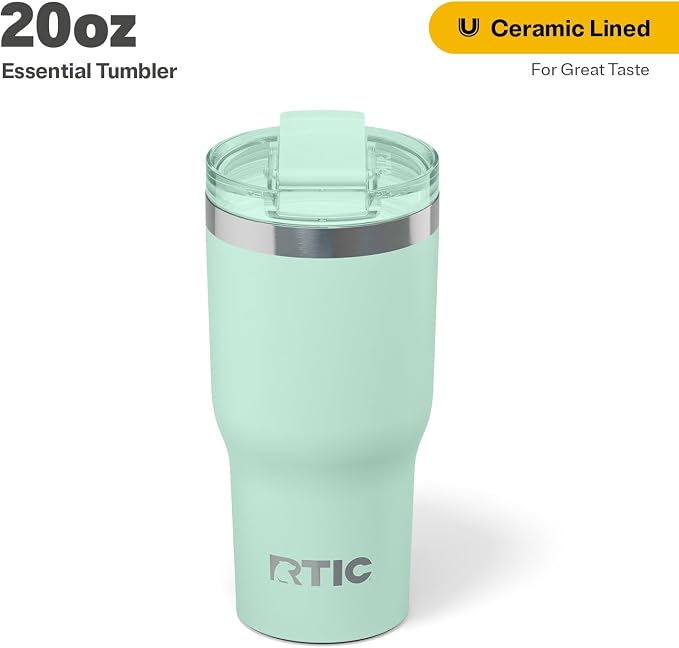 RTIC 20oz Essential Tumbler with Lid, Ceramic Lined, Insulated, Stainless Steel, Metal, Double Wall Vacuum-Insulation, Travel Cup for Iced Coffee, Tea, Hot and Cold Drink, Fresh Mint - Image 2