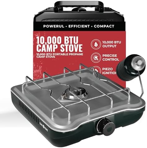 GasOne Single Propane Burner Camp Stove – 10,000BTU Portable Stove Propane Grill in Midnight Blue with Removable Cooking Grid – Large Easy to Use Knob – Carry Case Included by GASONE