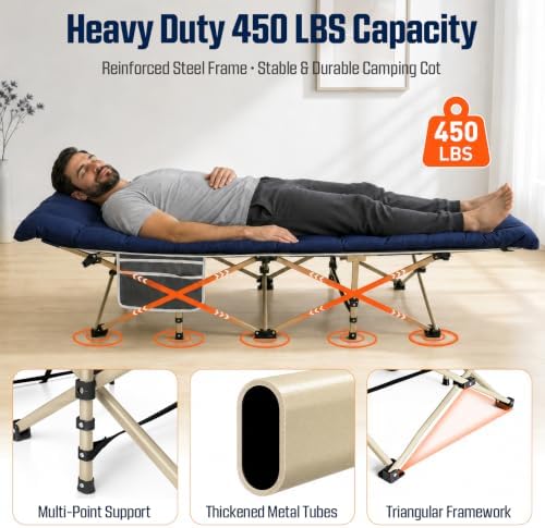 ARAER Camping Cot for Adults, 28in Wide with Mattress (Navy Blue) - Image 5