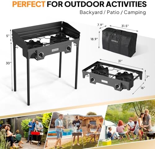 ROVSUN 2 Burner Outdoor Propane Gas Stove with Regulator, Windpanel & Carrying Bag, 150,000 BTU Powerful Stand Cooker for Backyard Cooking Camping Home Brewing Canning Turkey Frying - Image 6