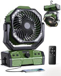 Camping Fan with Remote, 30000mAh Rechargeable Battery Operated Tent Fans with LED Light & Hook, Quiet USB-C Fan for Outdoor Camping, Power Outage, Car, Travel(Green) by minlebao