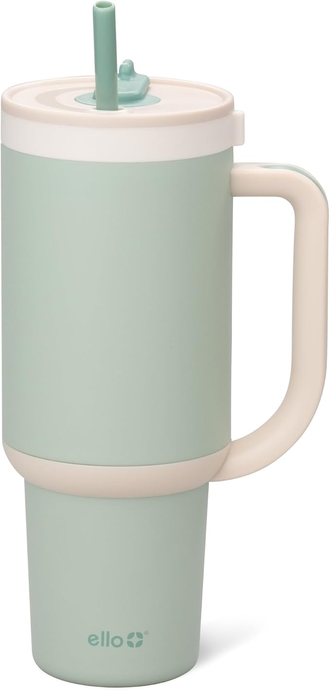 Ello Oasis 40 oz Tumbler with Handle & Retracting Straw | Reusable Insulated Stainless Steel Cup 100% Leakproof, Gifts for Teens Women Men | Keeps cold for 20 Hours, Cup Holder Friendly, Pistachio by Ello