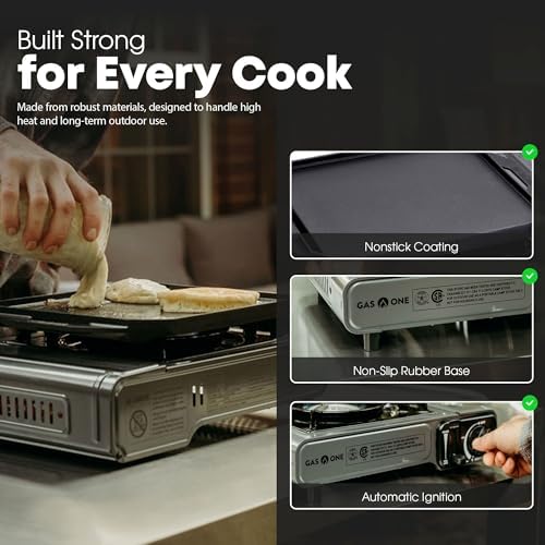 GasOne GS-1000G-KIT Butane Gas Stove with Flat Top Griddle Included – Butane Grill Tent Stove Burners for Cooking for Camping, Kitchen – Diecast Aluminum with Non Stick Coating - Image 5