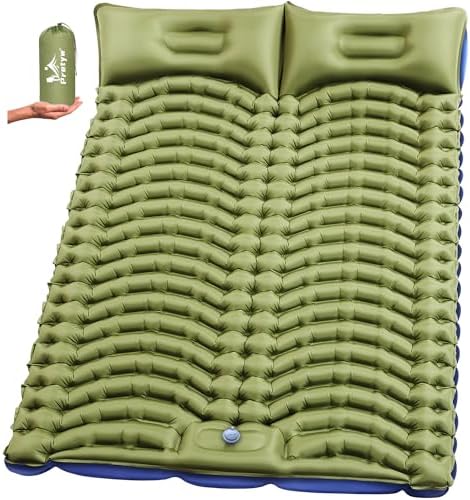 Double Camping Sleeping pad with Pillow & Built-in Foot Pump by Pretyw
