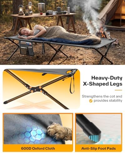 Sportneer Camping Cot, 78.3"x28.7"x14.6" Sturdy 6-Leg Foldable Guest Bed for Adults with Storage Bag & Side Pocket, Compact Portable Design 330 LBS Support - Image 5
