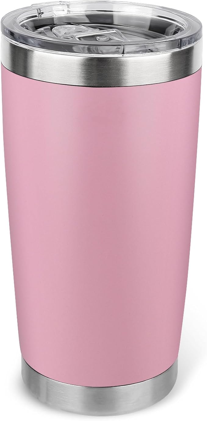 20oz Stainless Steel Tumbler with Lid, Travel Mug - Double Wall Vacuum Powder Coated Cup - Light Pink, 1 Pack by Unknown