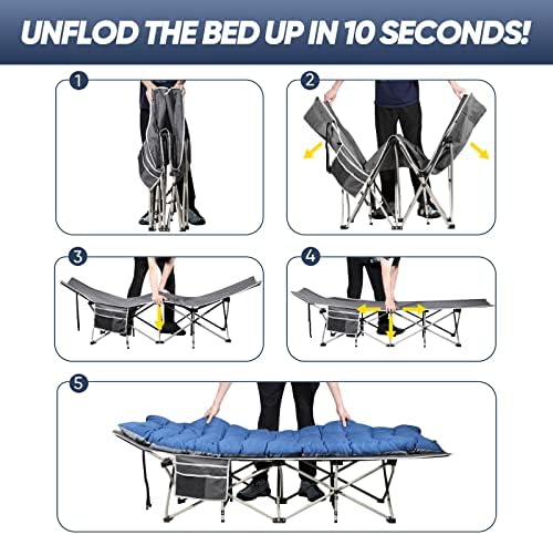 Portable Camping Cot with Mattress, Sleeping Bed,Single Lounge Chaise - Image 5