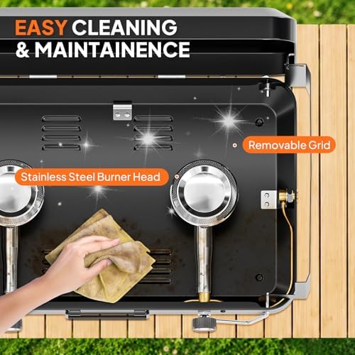 ROVSUN 20000 BTU Propane Camping Stove with Adapter, 2 Burner Tabletop Portable Propane Camp Stove with Built-in Handle & Foldable Wind Panel for Outdoor Camping, Tailgating, Grilling - Image 4