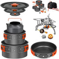 Smokey Camp Camping Cookware Mess Kit Set with Stove - Backpacking Camping Pots and Pans Set, All in One Non-Stick Camping Cooking Set, Portable Stove, Hiking, Picnic, Outdoor & Camping Cookware Set by SmokeyCamp