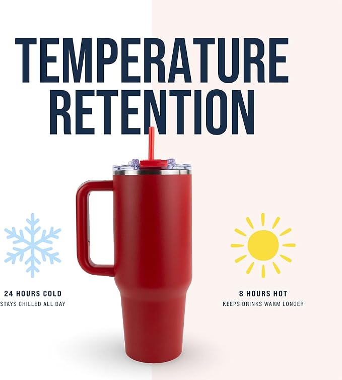 Hogg Big Swig 40 oz Tumbler with Handle and Straw - Red, 40oz Insulated Stainless Steel, Water Tumbler with Straw, Water Cup with Handle, Versatile Leak Proof Lid - Image 2