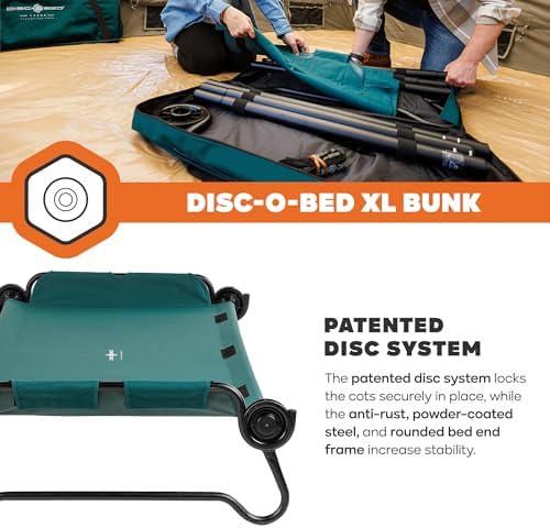 Disc-O-Bed Extra Large Portable Bunk Camping Cots with Carry Bags - Heavy-Duty Indoor or Outdoor Sleeping System, Converts to Bench or Separate Beds, 500 lb Weight Capacity Per Cot, Green - Image 4