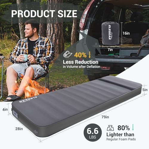 Elegear Air & Foam Self Inflating Sleeping Pad 4" Built-in Electric Pump - Image 6