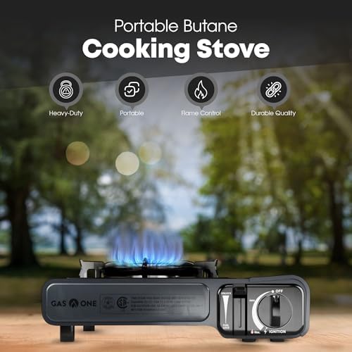GasOne GS-1000G-KIT Butane Gas Stove with Flat Top Griddle Included – Butane Grill Tent Stove Burners for Cooking for Camping, Kitchen – Diecast Aluminum with Non Stick Coating - Image 2