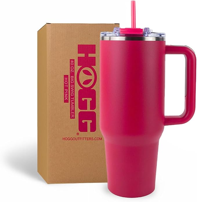 Hogg Big Swig 40 oz Tumbler with Handle and Straw - Hot Pink, 40oz Insulated Stainless Steel, Water Tumbler with Straw, Water Cup with Handle, Versatile Leak Proof Lid by HoggOutfitters
